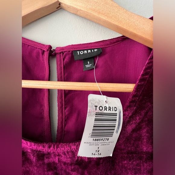 NWT Torrid Velvet Ruched Sleeve Top Size 1X - Picture 3 of 6